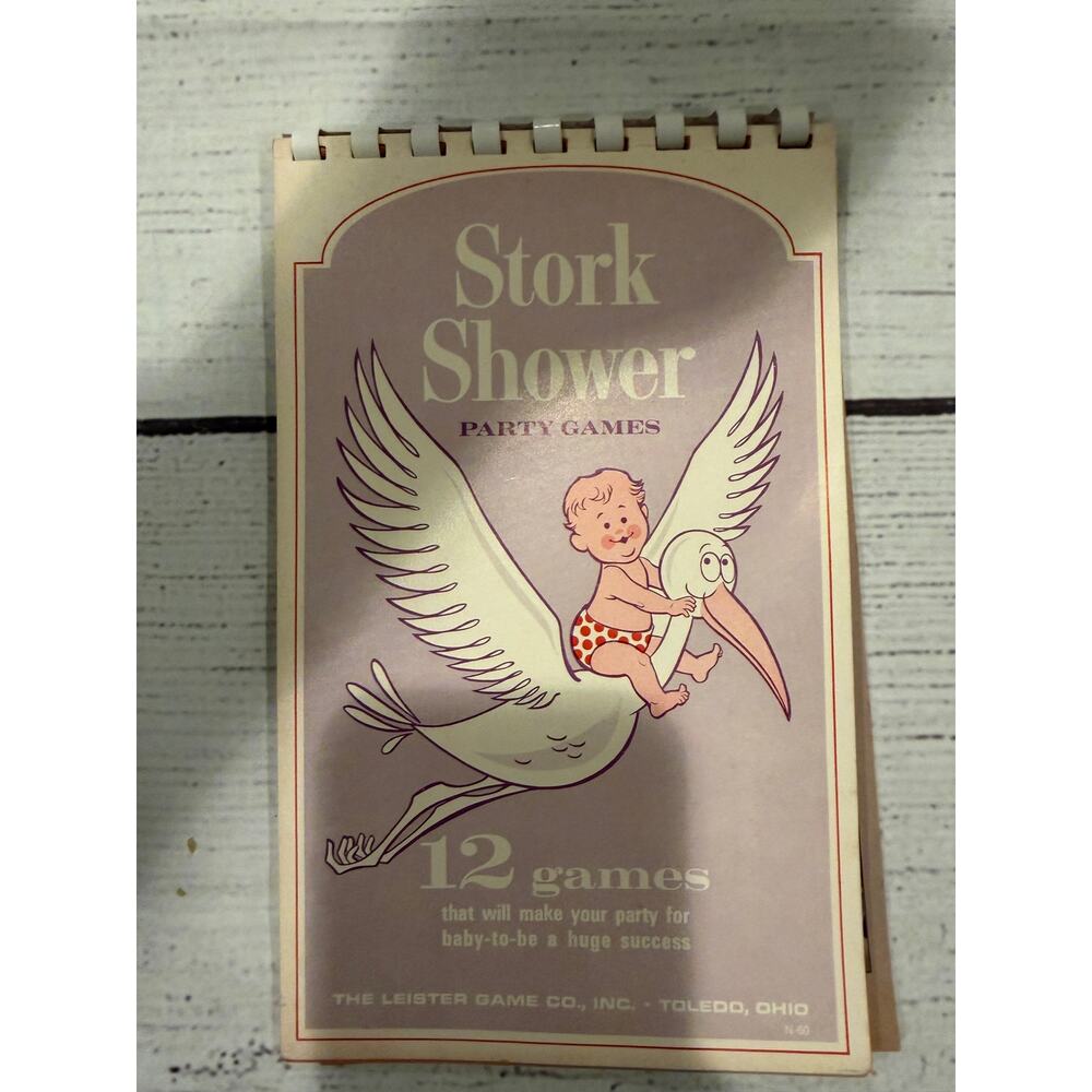 Vintage Stork Shower Party Games Spiral Bound Notepad